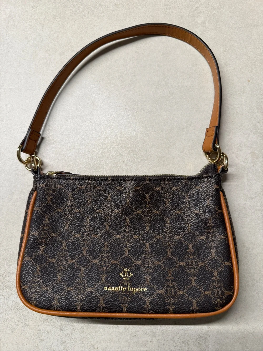 Nanette Lepore Brown Monogram Canvas Shoulder Bag